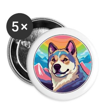 American Akita Dog Breed Cartoon Kawaii Watercolor - Buttons large 2.2''/56 mm (5-pack) - white - Front