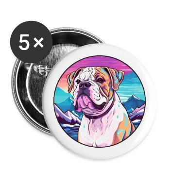 Bouledogue américain race de chien Cartoon Kawaii Watercol - Lot de 5 grands badges (56 mm) - blanc - Devant