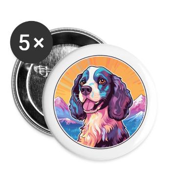 Alpine Spaniel Dog Breed Cartoon Kawaii Watercolor - Buttons large 2.2''/56 mm (5-pack) - white - Front