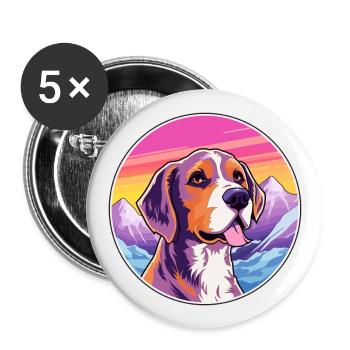 Chien de chasse andalou race de chien dessin animé Kawaii Watercol - Lot de 5 grands badges (56 mm) - blanc - Devant