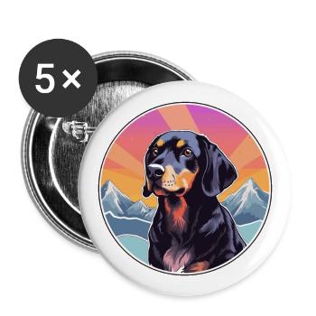 Österreichischer schwarzer und brauner Hund Rasse Cartoon Kaw - Buttons groß 56 mm (5er Pack) - Weiß - Vorne