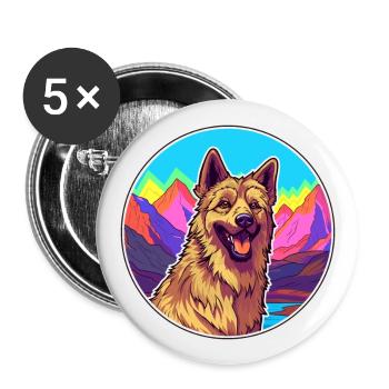 Belgischer Schäferhund Laekenois Hunderasse Cartoon Kawai - Buttons groß 56 mm (5er Pack) - Weiß - Vorne
