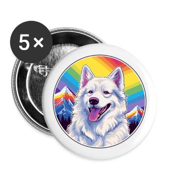 Berger Blanc Suisse Dog Breed Cartoon Kawaii Water - Buttons large 2.2''/56 mm (5-pack) - white - Front