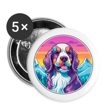 Billy Dog Breed Cartoon Kawaii aquarelle - Lot de 5 grands badges (56 mm) - blanc - Devant
