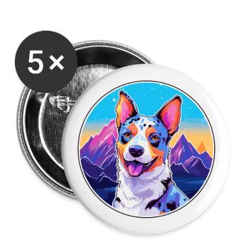 Blue Heeler chien race dessin animé Kawaii aquarelle - Lot de 5 grands badges (56 mm) - blanc - Devant