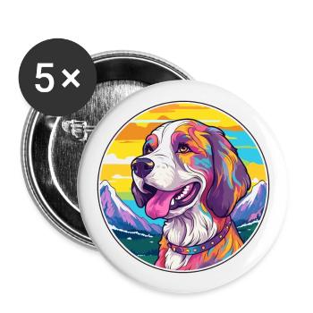 Armenische Gampr Hunderasse Karikatur Kawaii Aquarell - Buttons groß 56 mm (5er Pack) - Weiß - Vorne