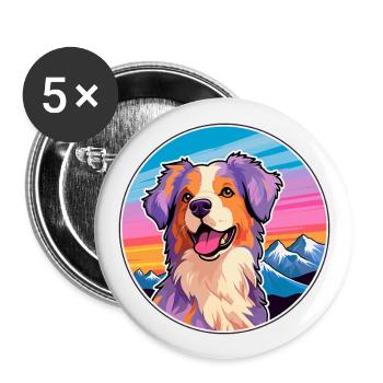 Australian Shepherd Dog Breed Cartoon Kawaii Water - Buttons large 2.2''/56 mm (5-pack) - white - Front