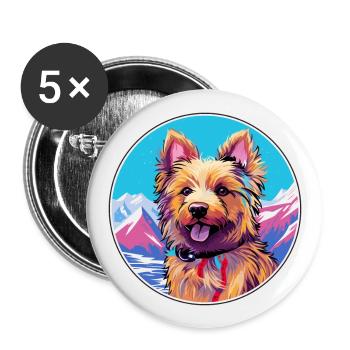 Terrier australien chien race dessin animé kawaii waterc - Lot de 5 grands badges (56 mm) - blanc - Devant
