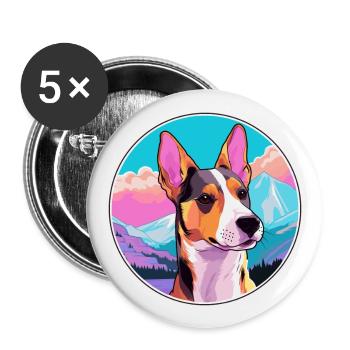Basenji Dog Breed Cartoon Kawaii Watercolor - Buttons large 2.2''/56 mm (5-pack) - white - Front