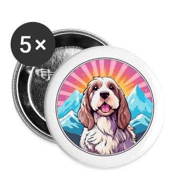 Basset Griffon Vendeen Petit Dog Rasse Cartoon Kaw - Buttons groß 56 mm (5er Pack) - Weiß - Vorne