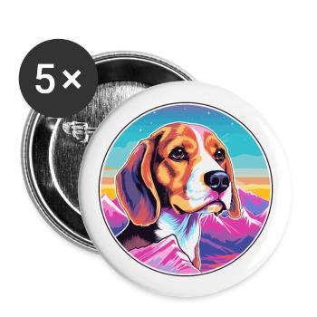 Beagle Kleiner Dufthund Hund Rasse Cartoon Kawaii - Buttons groß 56 mm (5er Pack) - Weiß - Vorne