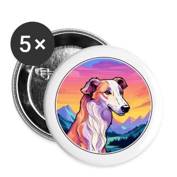 Borzoi Dog Breed Cartoon Kawaii Watercolor - Buttons large 2.2''/56 mm (5-pack) - white - Front
