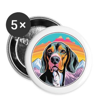 Noir et feu Virginie Foxhound chien race dessin animé - Lot de 5 grands badges (56 mm) - blanc - Devant