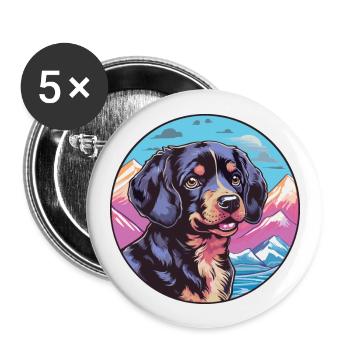Noir et Tan chien race Cartoon Kawaii aquarelle - Lot de 5 grands badges (56 mm) - blanc - Devant