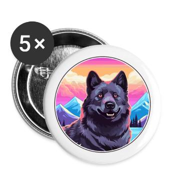 Chien d’élan norvégien noir race de chien Cartoon Kawaii - Lot de 5 grands badges (56 mm) - blanc - Devant