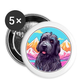Terrier Russe Noir Race De Chien Cartoon Kawaii Wat - Lot de 5 grands badges (56 mm) - blanc - Devant