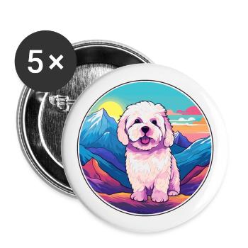 Bolognese Dog Breed Cartoon Kawaii Watercolor - Buttons large 2.2''/56 mm (5-pack) - white - Front