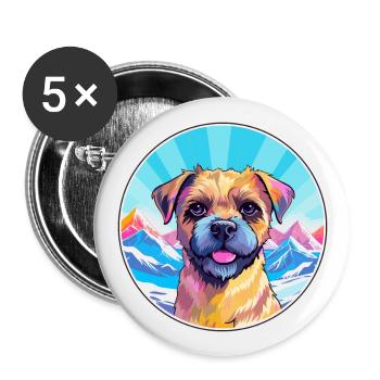 Border Terrier chien race dessin animé Kawaii aquarelle - Lot de 5 grands badges (56 mm) - blanc - Devant