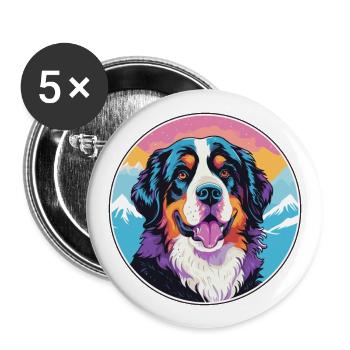 Bernese Mountain Dog Breed Cartoon Kawaii Watercol - Buttons large 2.2''/56 mm (5-pack) - white - Front