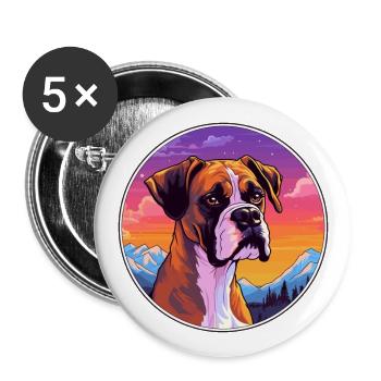 Boxer Hund Rasse Cartoon Kawaii Aquarell - Buttons groß 56 mm (5er Pack) - Weiß - Vorne