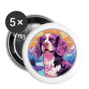 Bretagne chien race dessin animé Kawaii aquarelle - Lot de 5 grands badges (56 mm) - blanc - Devant