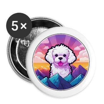 Bichon Frise chien race Cartoon Kawaii aquarelle - Lot de 5 grands badges (56 mm) - blanc - Devant