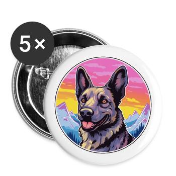 Dutch Shepherd Dog Breed Cartoon Kawaii Watercolor - Buttons large 2.2''/56 mm (5-pack) - white - Front