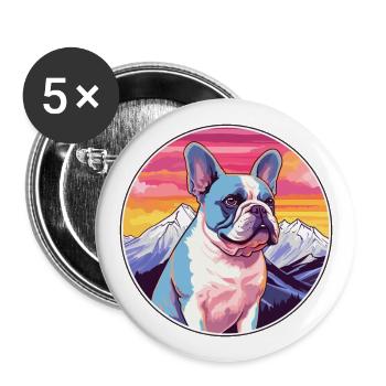 French Bulldog Dog Breed Cartoon Kawaii Watercolor - Buttons large 2.2''/56 mm (5-pack) - white - Front