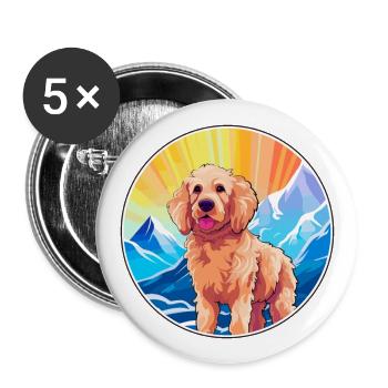 Goldendoodle Dog Breed Cartoon Kawaii Watercolor - Buttons large 2.2''/56 mm (5-pack) - white - Front