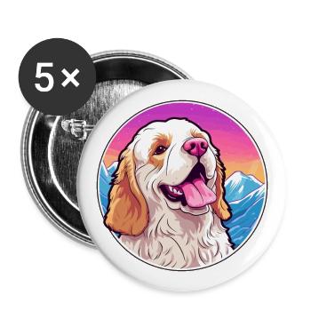 Clumber Spaniel Hund Rasse Cartoon Kawaii Watercolo - Buttons groß 56 mm (5er Pack) - Weiß - Vorne