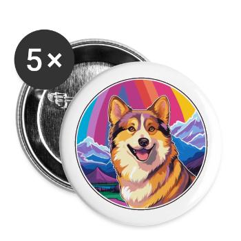 Isländischer Schäferhund Hund Rasse Cartoon Kawaii Waterc - Buttons groß 56 mm (5er Pack) - Weiß - Vorne