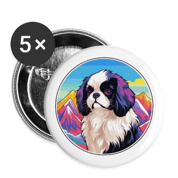 Japanese Chin Dog Breed Cartoon Kawaii Watercolor - Buttons large 2.2''/56 mm (5-pack) - white - Front