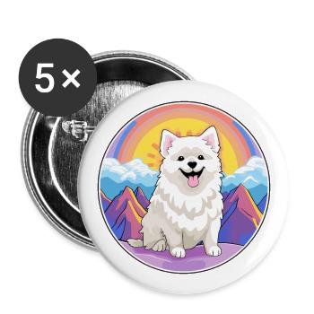 Spitz japonais chien race dessin animé Kawaii aquarelle - Lot de 5 grands badges (56 mm) - blanc - Devant