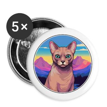 Burmesische Katze Bunte Karikatur Aquarell Illustrati - Buttons groß 56 mm (5er Pack) - Weiß - Vorne