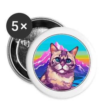 Cyprus Cat Colorful Cartoon Watercolor Illustratio - Buttons large 2.2''/56 mm (5-pack) - white - Front