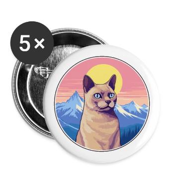 Chat birman européen coloré dessin animé aquarelle I - Lot de 5 grands badges (56 mm) - blanc - Devant