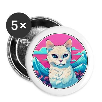 Burmilla chat coloré dessin animé aquarelle Illustrat - Lot de 5 grands badges (56 mm) - blanc - Devant