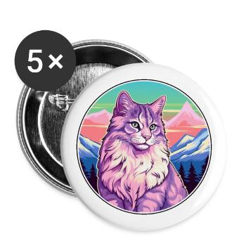 Norwegian Forest Cat Colorful Cartoon Watercolor I - Buttons large 2.2''/56 mm (5-pack) - white - Front