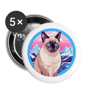 Siamesische Kurzhaarkatze Buntes Karikatur-Aquarell - Buttons groß 56 mm (5er Pack) - Weiß - Vorne