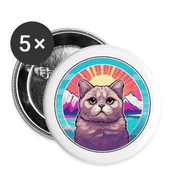 Schottische Kurzhaarkatze Buntes Karikatur-Aquarell - Buttons groß 56 mm (5er Pack) - Weiß - Vorne