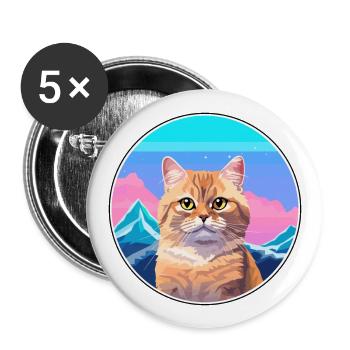Hosico Cat Colorful Cartoon Watercolor Illustratio - Buttons large 2.2''/56 mm (5-pack) - white - Front