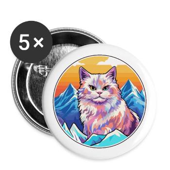 German Rex Cat Colorful Cartoon Watercolor Illustr - Buttons large 2.2''/56 mm (5-pack) - white - Front