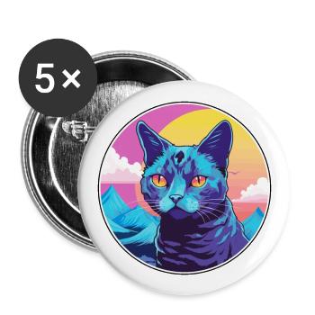 Korat chat coloré dessin animé aquarelle illustration - Lot de 5 grands badges (56 mm) - blanc - Devant