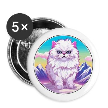 Chat persan coloré dessin animé aquarelle illustrati - Lot de 5 grands badges (56 mm) - blanc - Devant