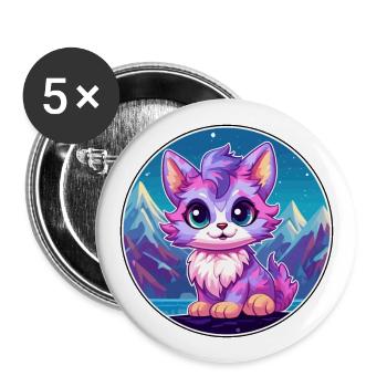 Pixie Cat Illustration aquarelle de bande dessinée colorée - Lot de 5 grands badges (56 mm) - blanc - Devant
