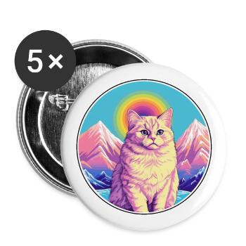 Chat droit écossais coloré dessin animé aquarelle - Lot de 5 grands badges (56 mm) - blanc - Devant