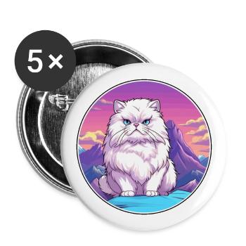 Weiße Langhaar Perserkatze Bunte Karikatur Waterc - Buttons groß 56 mm (5er Pack) - Weiß - Vorne