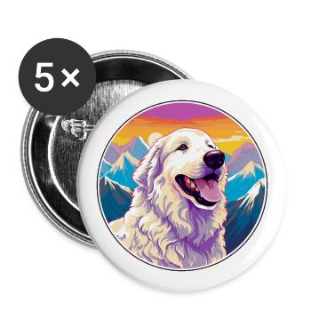 Maremma Sheepdog Dog Breed Cartoon Kawaii Watercol - Buttons large 2.2''/56 mm (5-pack) - white - Front