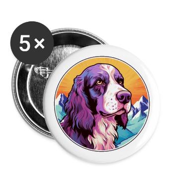 Munsterlander grand chien race dessin animé kawaii eau - Lot de 5 grands badges (56 mm) - blanc - Devant