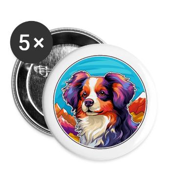 Papillon Hunderasse Karikatur Kawaii Aquarell - Buttons groß 56 mm (5er Pack) - Weiß - Vorne